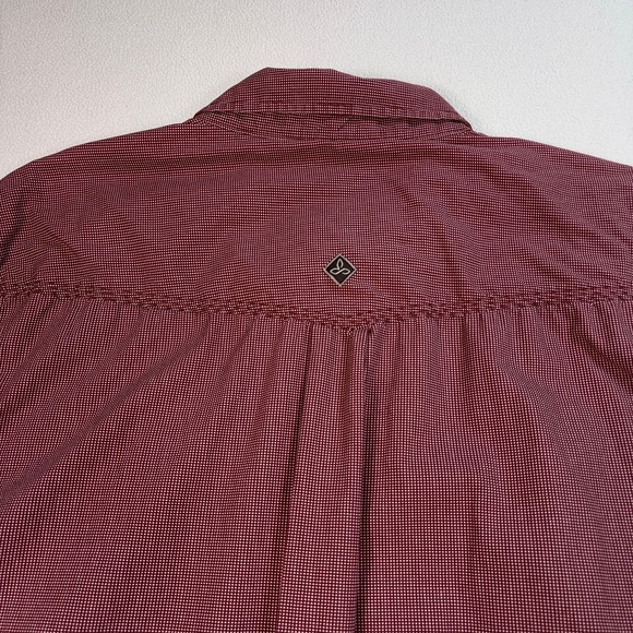 Prana Borla Shirt Men's XL Red Micro Dot Cotton Pocket Button Up Outdoor *Stain* - Picture 9 of 16